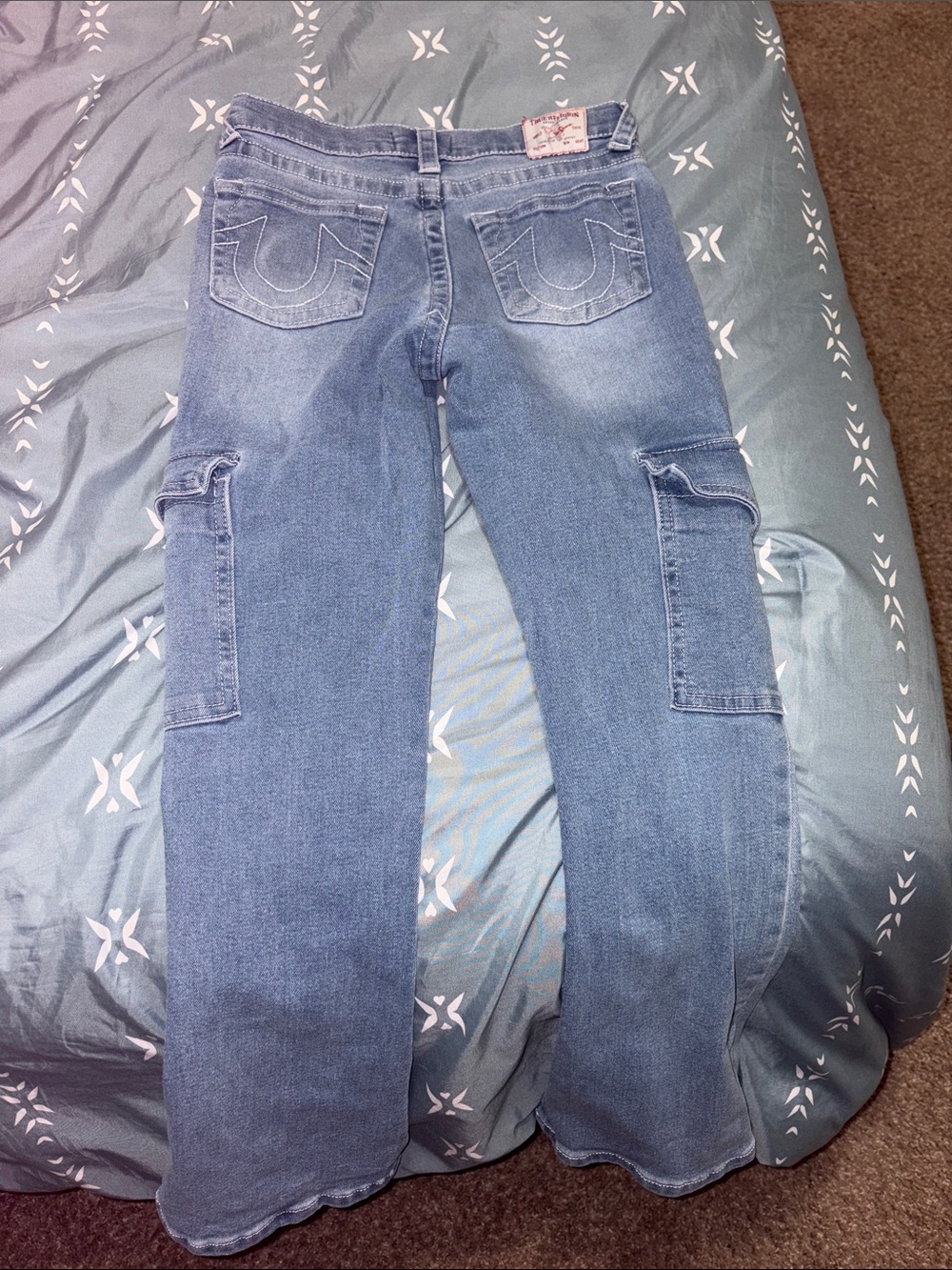 Girls Light Blue Cargo Jeans - Relaxed Fit